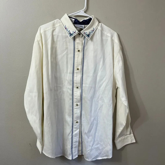 Vtg 80s Jantzen Womens White Button Up Shirt Size XL Embroidered Floral Cottage - Picture 4 of 10
